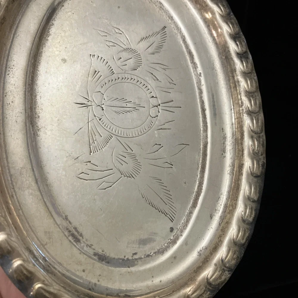 VTG Silver Plate Bread Plate Trinket Tray AMC India Floral Engraved Moradabad